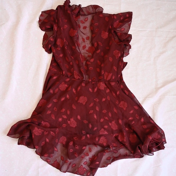 Lucy in the Sky Betty Wrap Mini Dress — Merlot Floral Chiffon - Picture 2 of 4